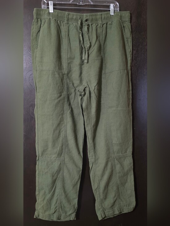 Time and Tru Pants - Time and Tru Olive Green Linen Blend Casual Drawstring Pants Size L (12-14)